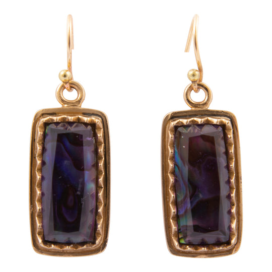 Filigreed Purple Amethyst Rectangular Shape Golden Drop Earrings