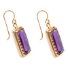 Filigreed Purple Amethyst Rectangular Shape Golden Drop Earrings