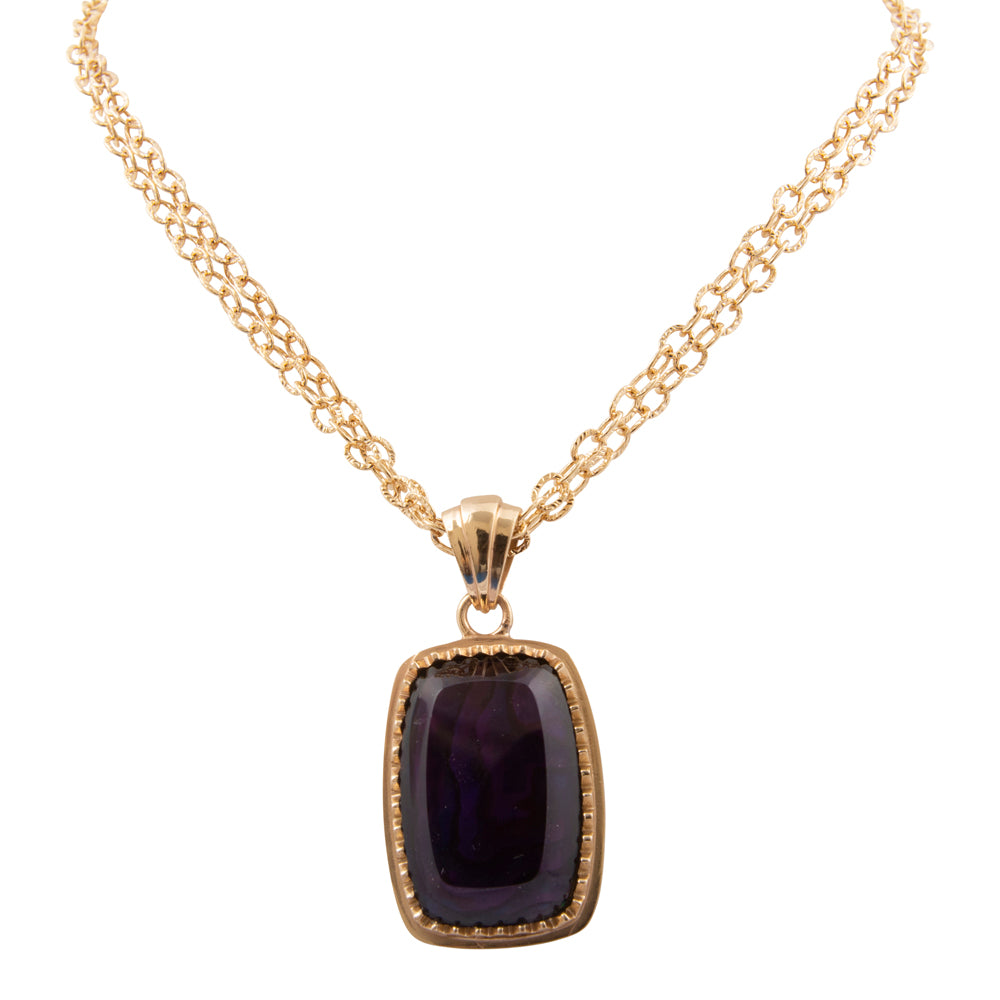 #Filigreed Purple Amethyst Rectangular Pendant Golden Necklace