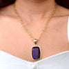 Filigreed Purple Amethyst Rectangular Pendant Golden Necklace