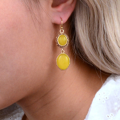 Sunny Yellow Quartz Golden Drop Earrings