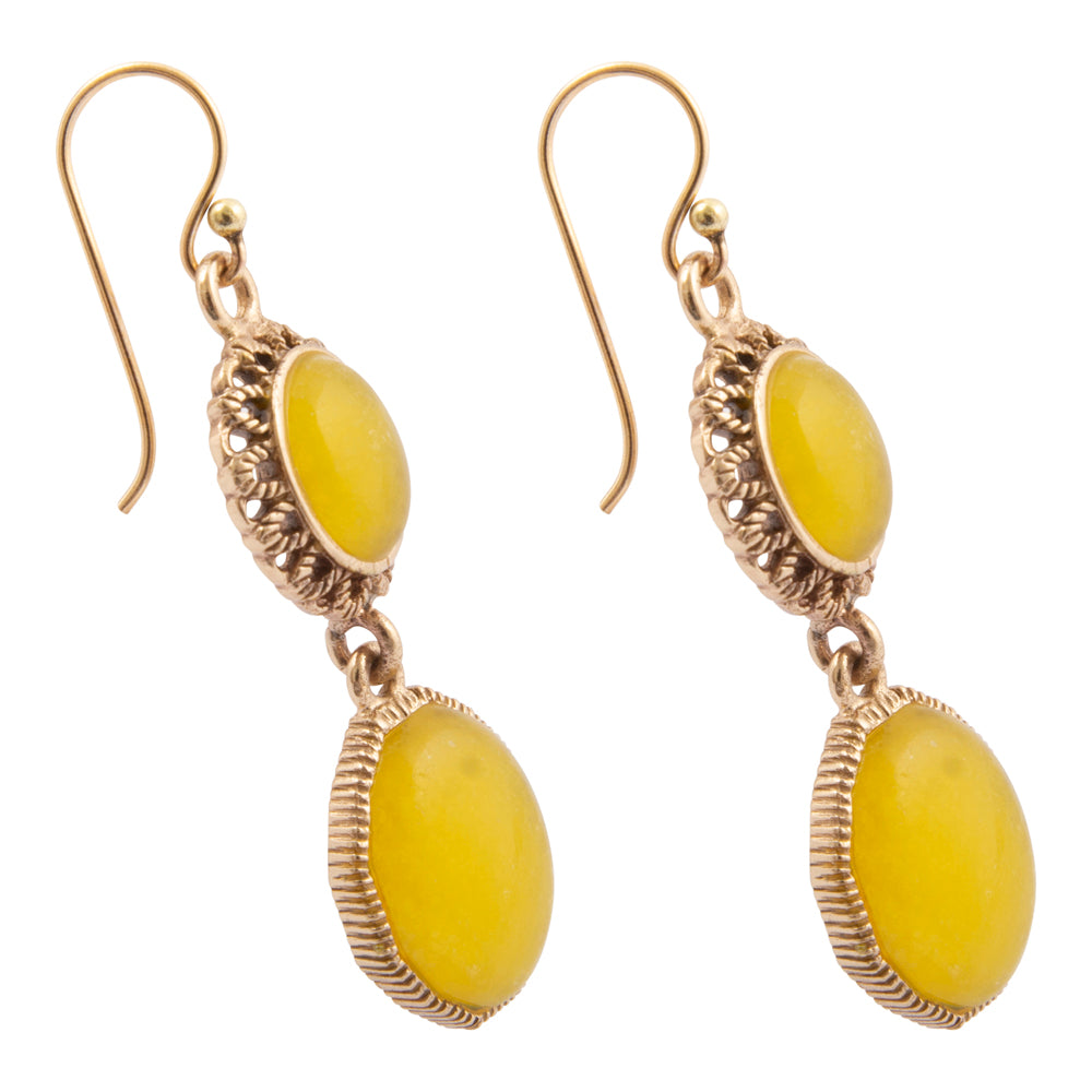 Sunny Yellow Quartz Golden Drop Earrings