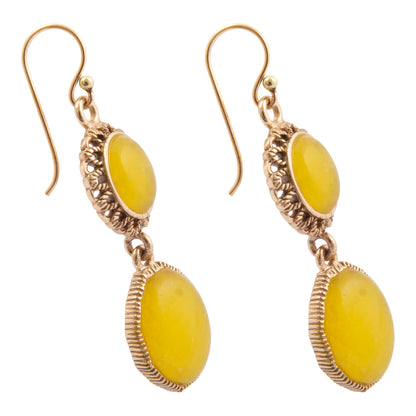 Sunny Yellow Quartz Golden Drop Earrings