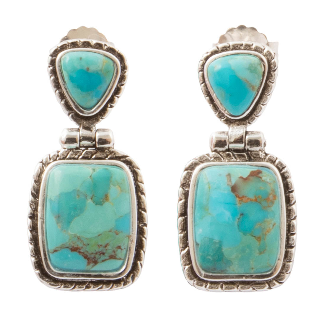 Tulsa Blue Turquoise Silver-plated Post Drop Earrings: front white