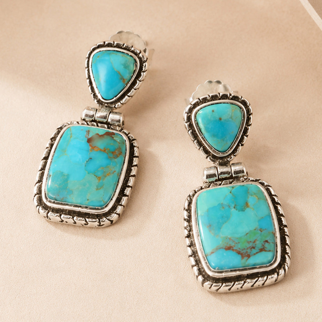 Tulsa Blue Turquoise Silver-plated Post Drop Earrings: lifestyle background