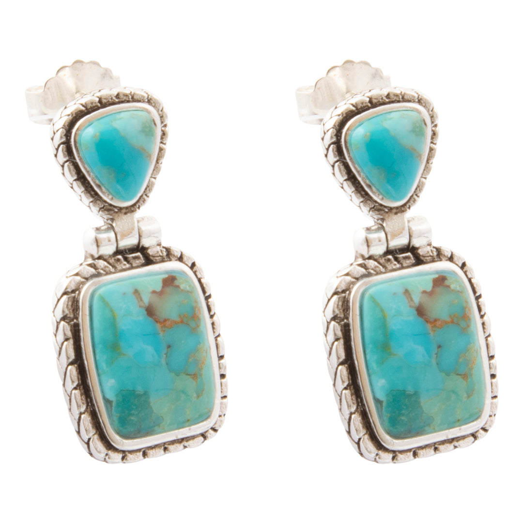 Tulsa Blue Turquoise Silver-plated Post Drop Earrings: side view