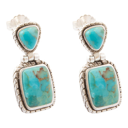 Tulsa Blue Turquoise Silver-plated Post Drop Earrings: side view