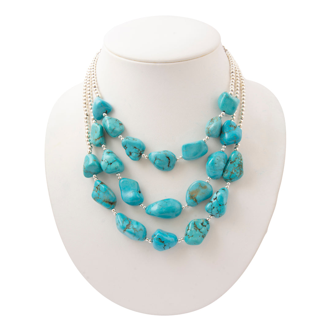 Big Sky Blue Turquoise Nugget Silver Statement Necklace