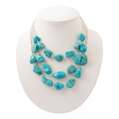 Big Sky Blue Turquoise Nugget Silver Statement Necklace
