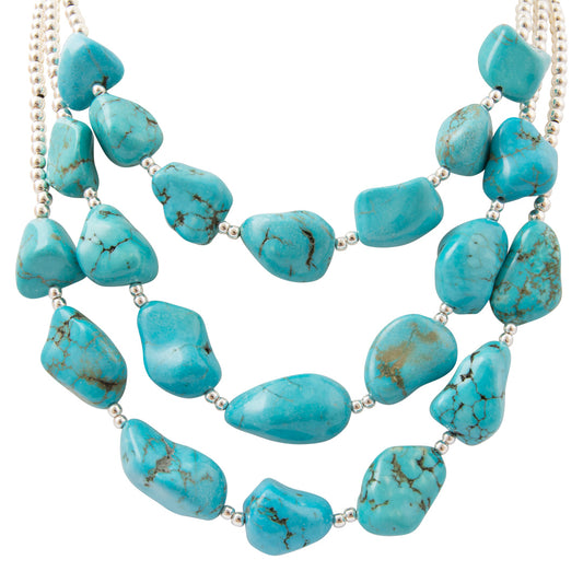 Big Sky Blue Turquoise Nugget Silver Statement Necklace