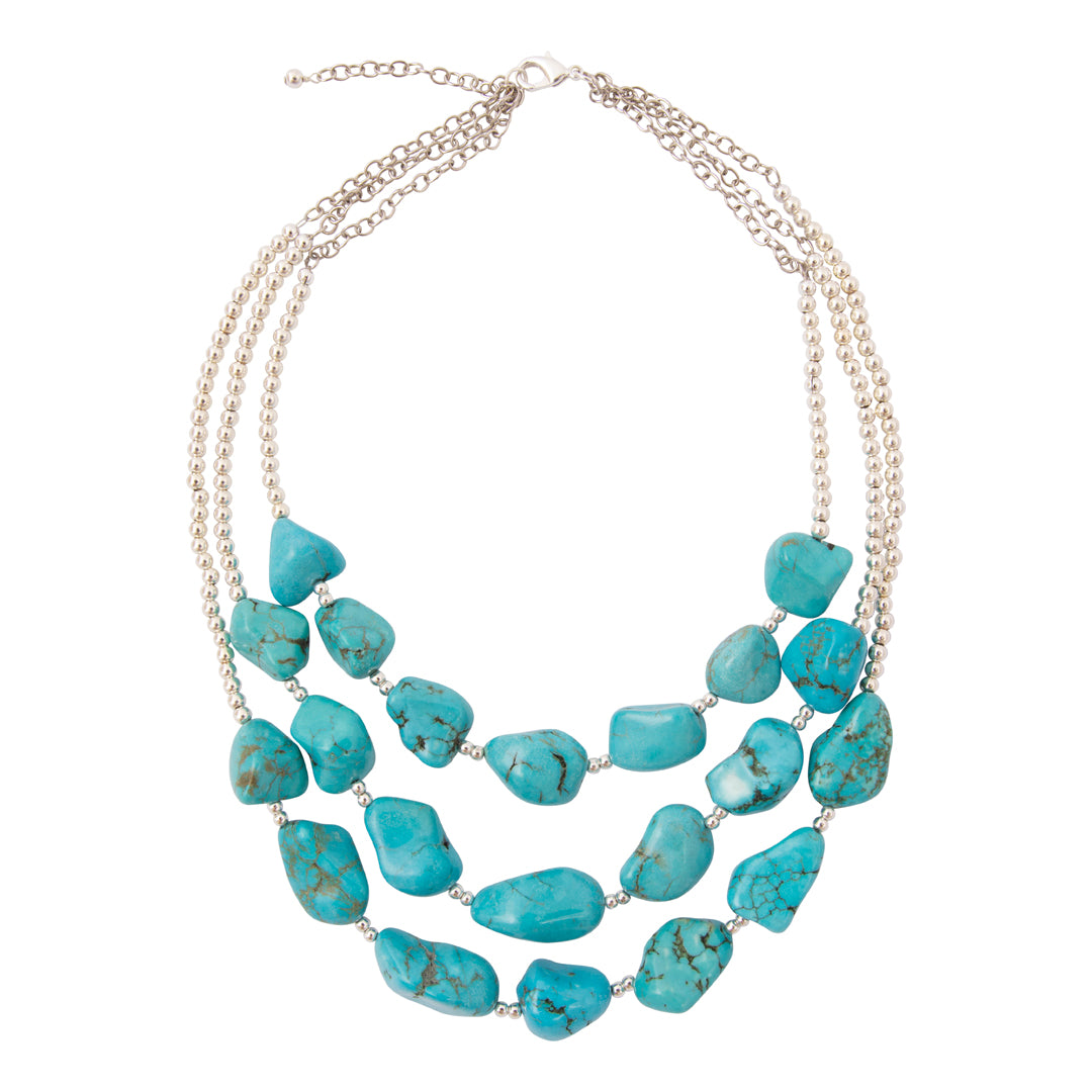 Big Sky Blue Turquoise Nugget Silver Statement Necklace