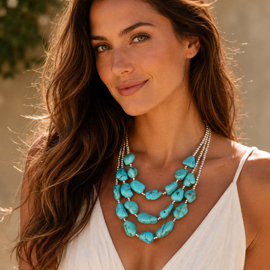 Big Sky Blue Turquoise Nugget Silver Statement Necklace