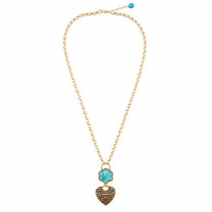 Blue Turquoise Flower Golden Drop Necklace