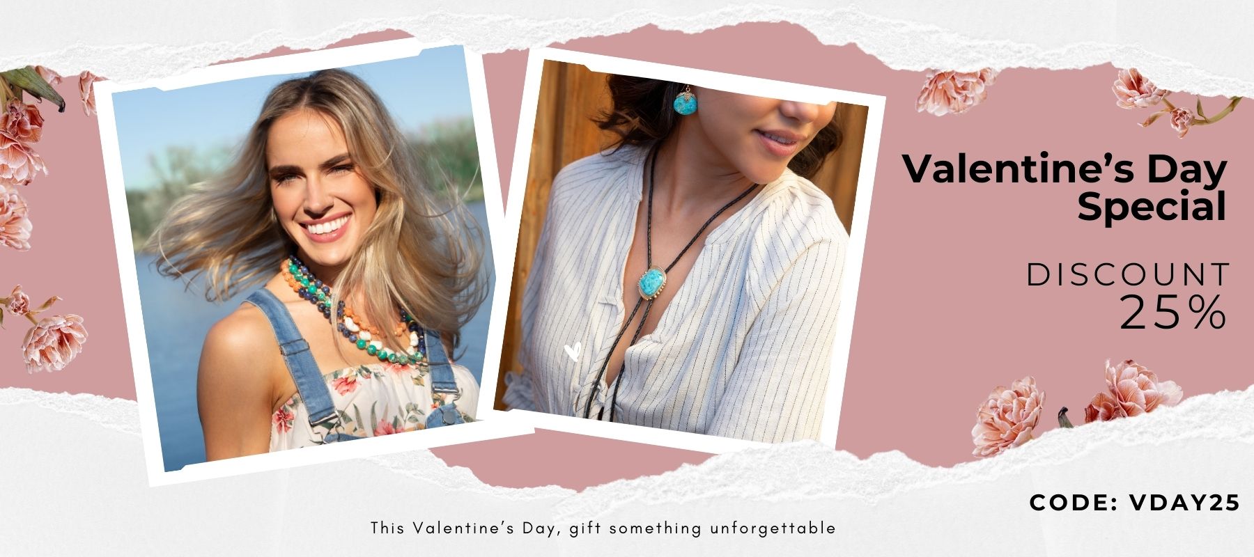 Valentine's Day special discount offer with two women and floral elements.