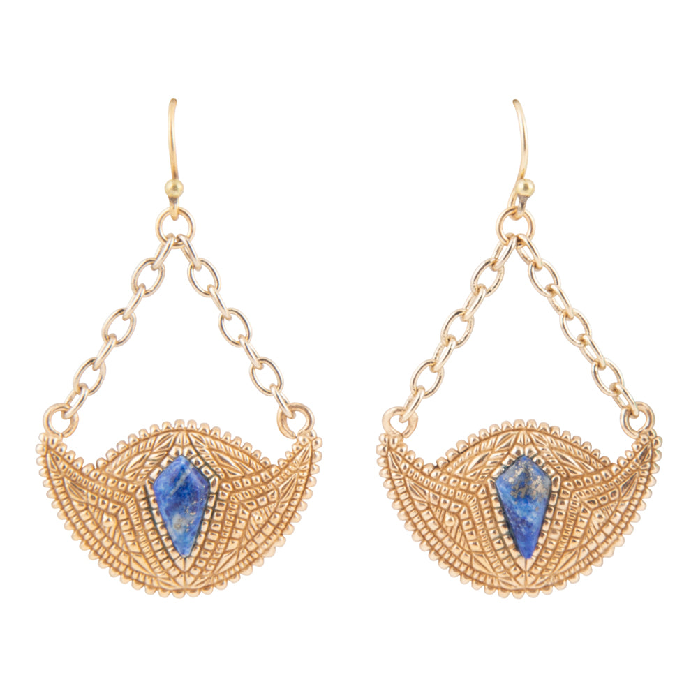 Blue Lapis and Bronze Fan Earring