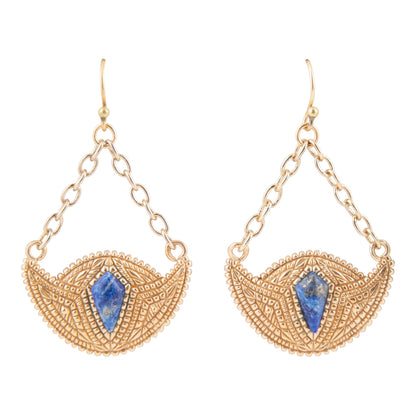 Blue Lapis and Bronze Fan Earring