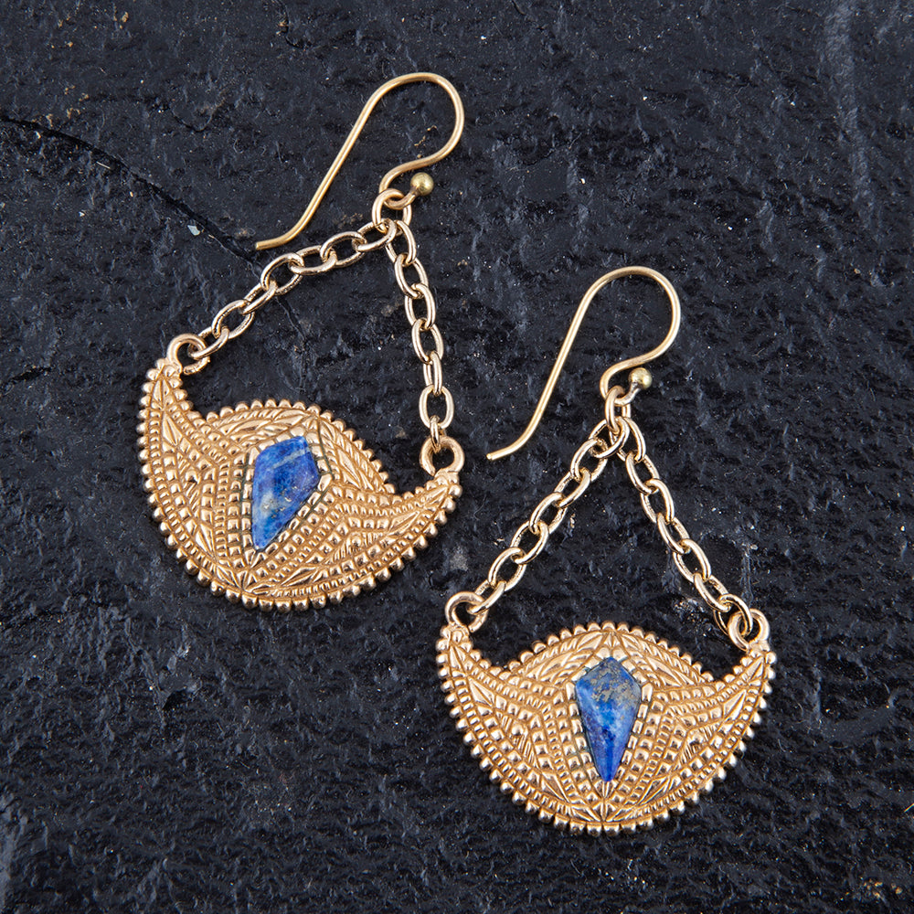 Blue Lapis and Bronze Fan Earring