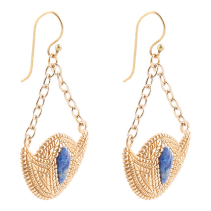 Blue Lapis and Bronze Fan Earring