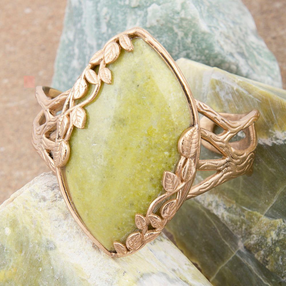 Gold Vines Green Jasper Statement Bracelet