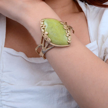 Gold Vines Green Jasper Statement Bracelet