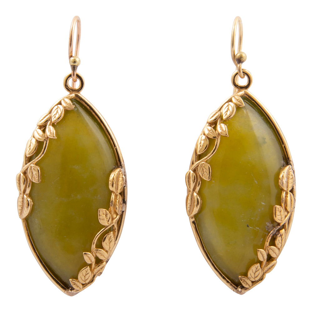 Golden Vines Green Jasper Drop Earrings