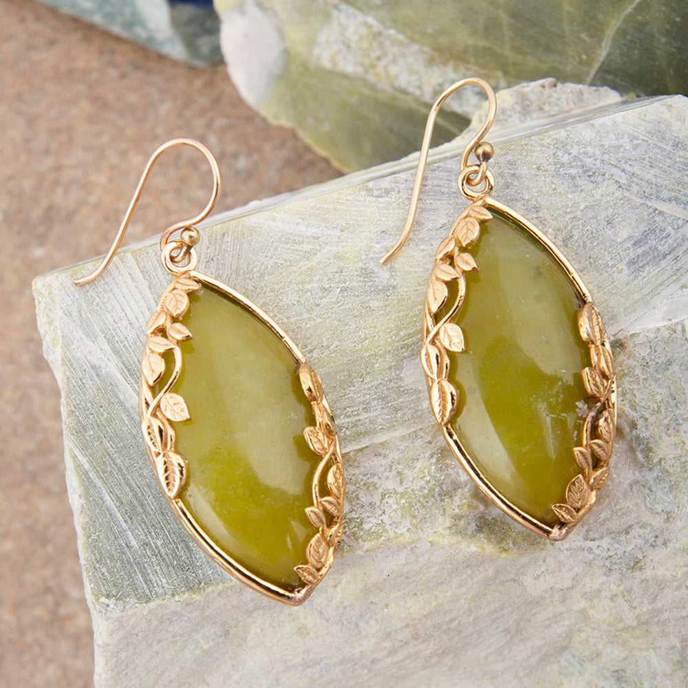 Golden Vines Green Jasper Drop Earrings