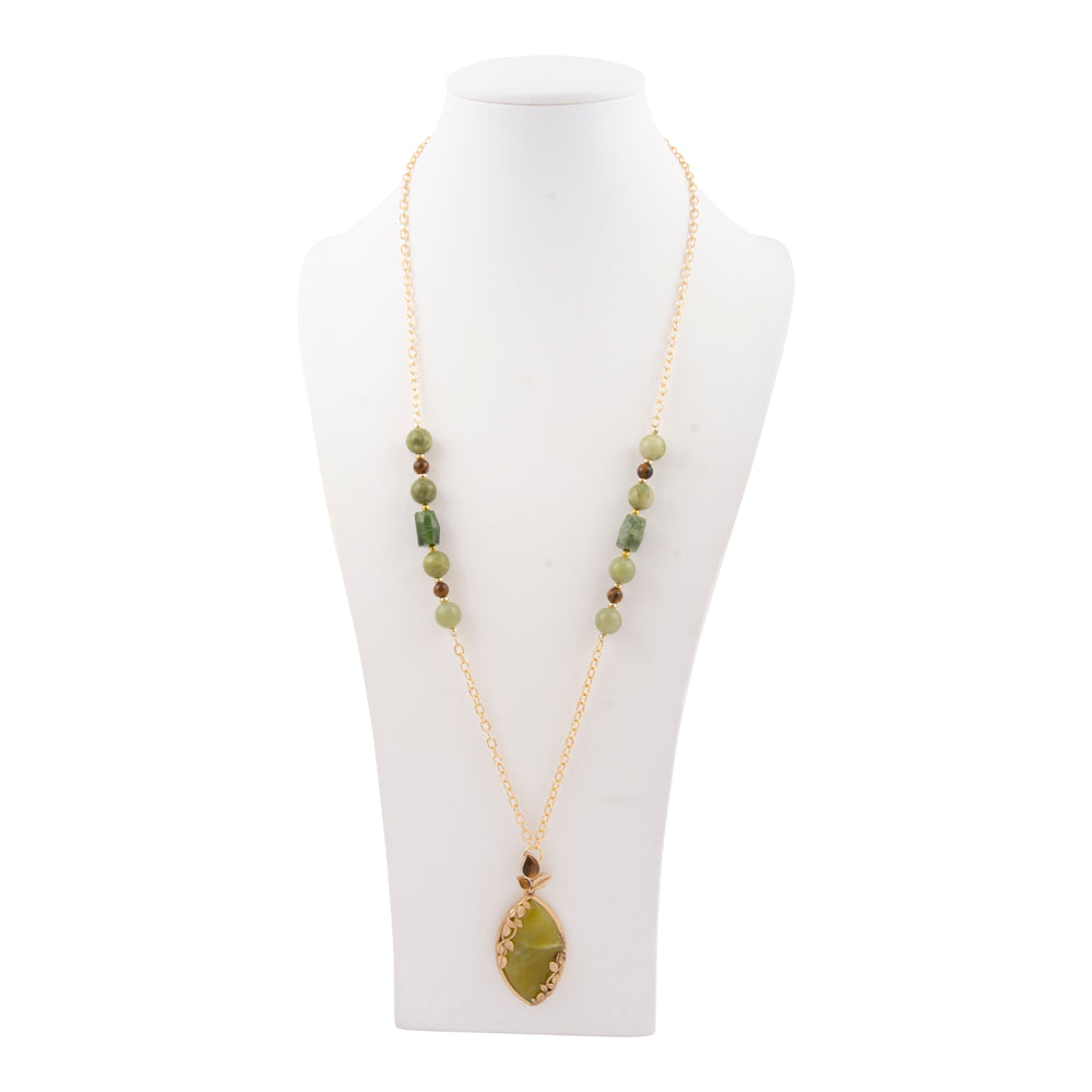 Golden Vines Green Jasper Long Pendant Necklace
