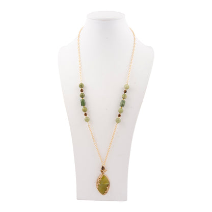 Golden Vines Green Jasper Long Pendant Necklace