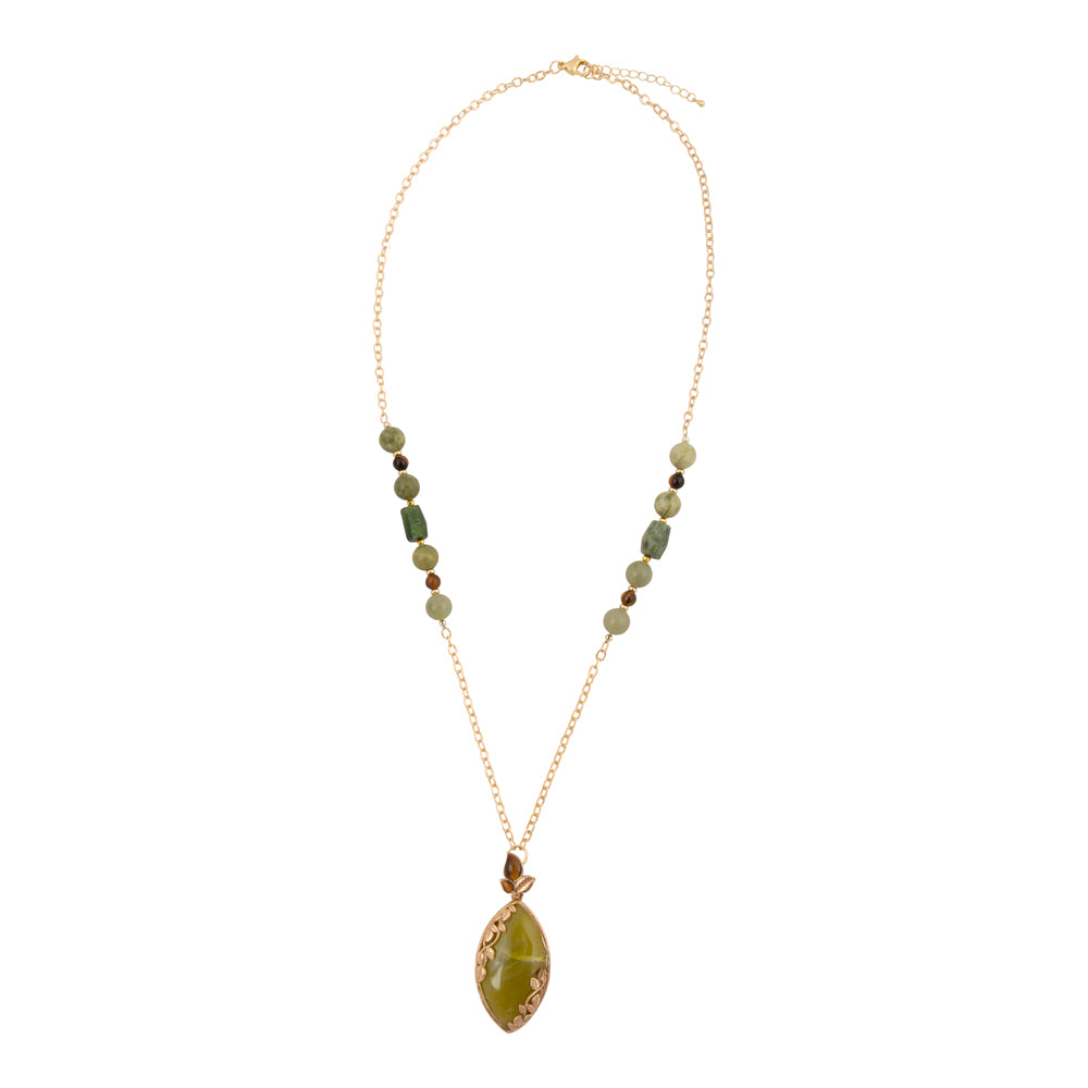 Golden Vines Green Jasper Long Pendant Necklace