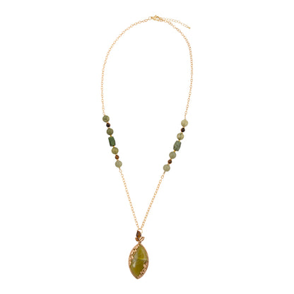 Golden Vines Green Jasper Long Pendant Necklace