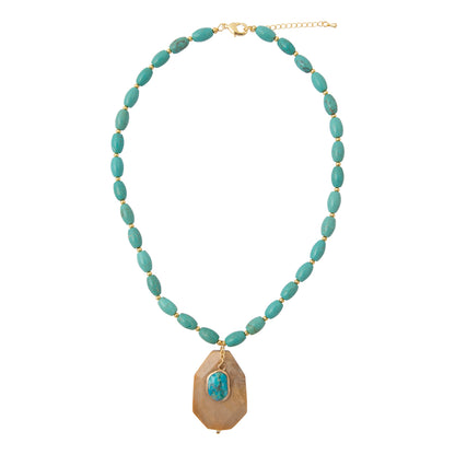 Wild Horse Jasper Blue Turquoise Pendant Golden Necklace