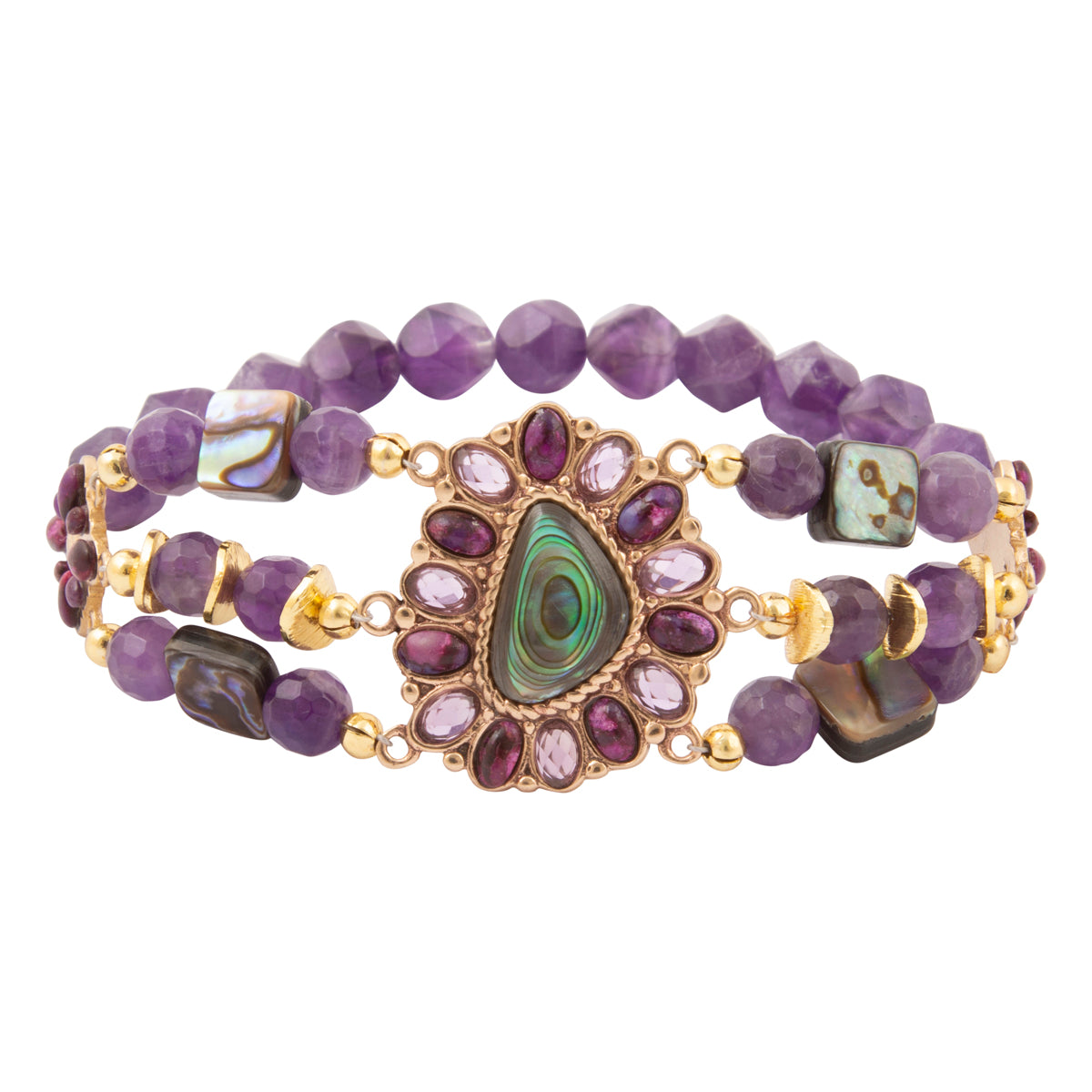 Purple Amethyst and Abalone Golden Bracelet