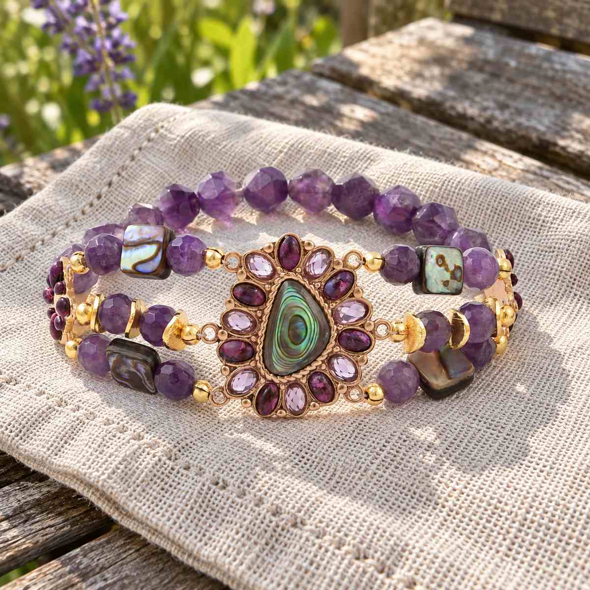 Purple Amethyst and Abalone Golden Bracelet