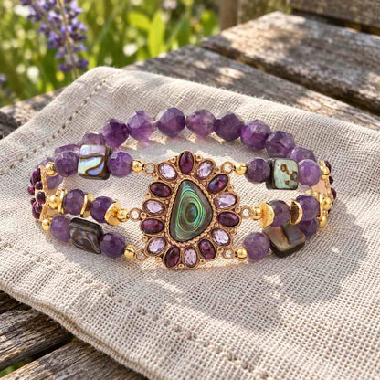 Purple Amethyst and Abalone Golden Bracelet
