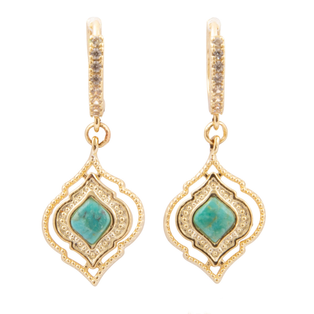 Gilded Blue Turquoise Golden Hoop Drop Earrings