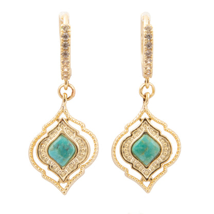 Gilded Blue Turquoise Golden Hoop Drop Earrings