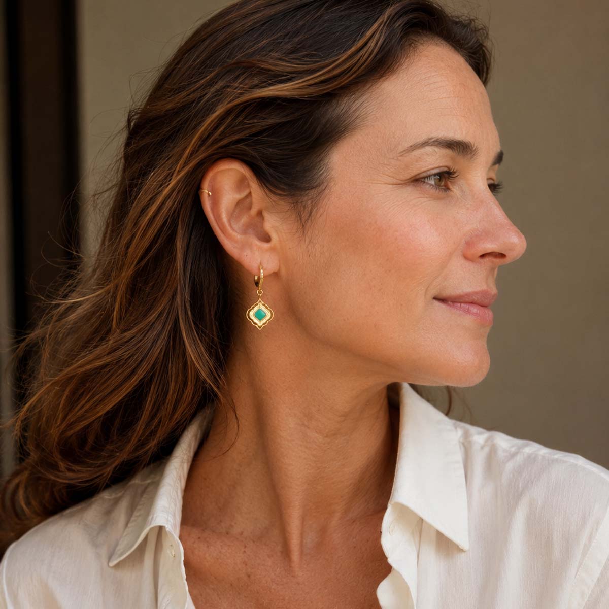 Gilded Blue Turquoise Golden Hoop Drop Earrings