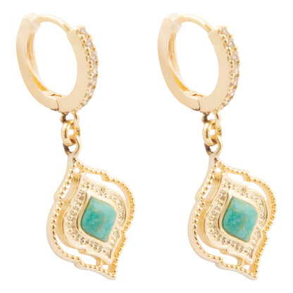 Gilded Blue Turquoise Golden Hoop Drop Earrings
