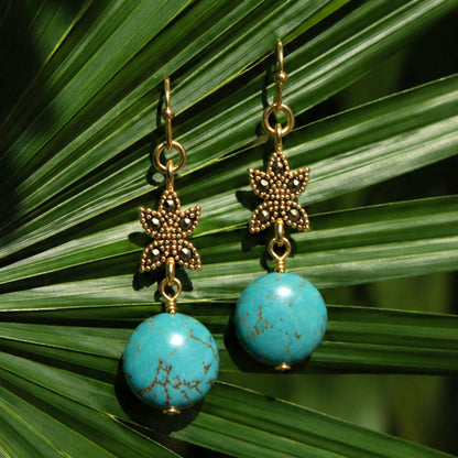 Honeyed Sky Blue Turquoise and Marcasite Golden Drop Earrings