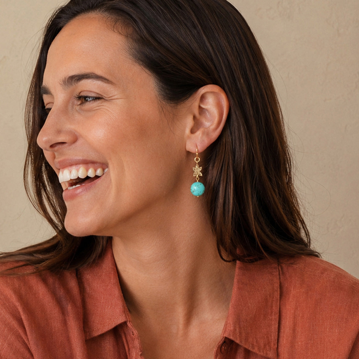 Honeyed Sky Blue Turquoise and Marcasite Golden Drop Earrings