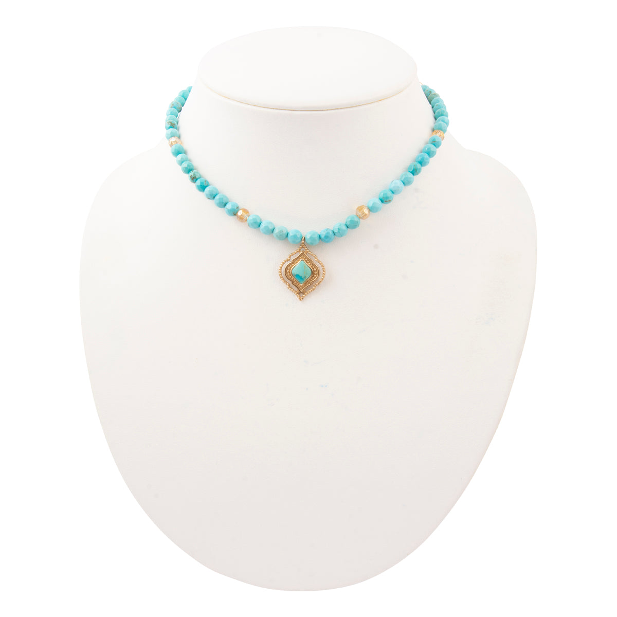 Gilded Oasis Blue Turquoise Golden Pendant Necklace