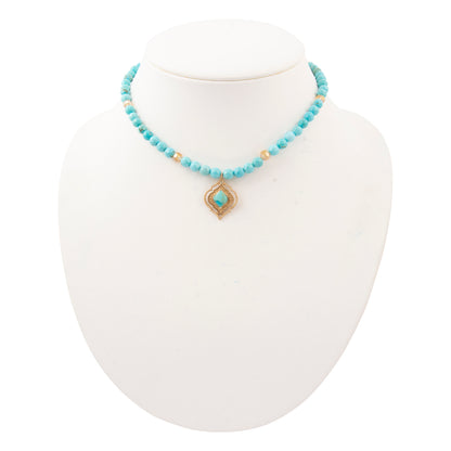 Gilded Oasis Blue Turquoise Golden Pendant Necklace