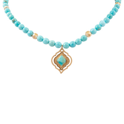 Gilded Oasis Blue Turquoise Golden Pendant Necklace