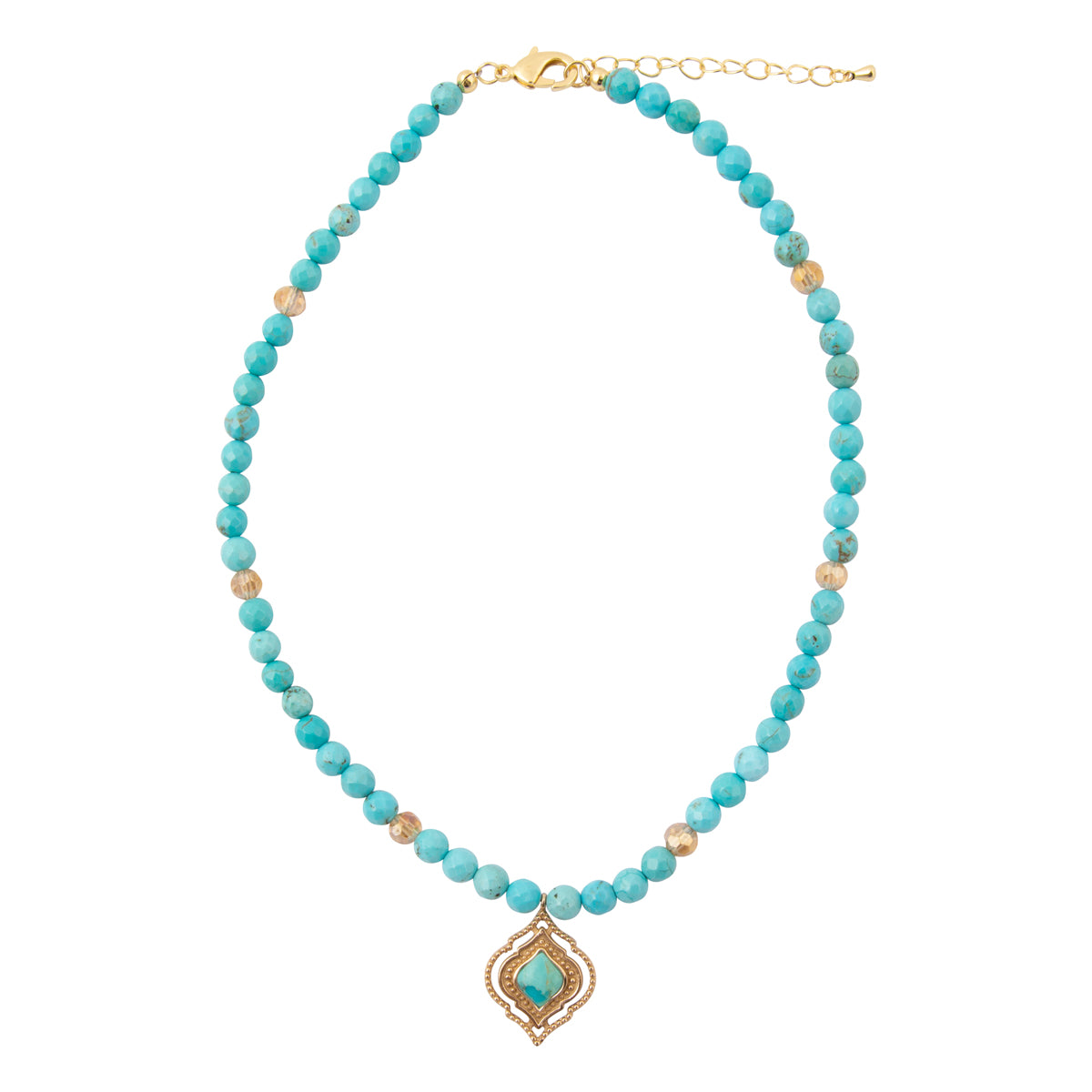 Gilded Oasis Blue Turquoise Golden Pendant Necklace