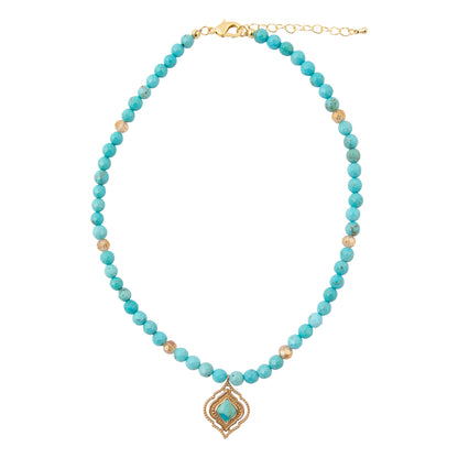 Gilded Oasis Blue Turquoise Golden Pendant Necklace
