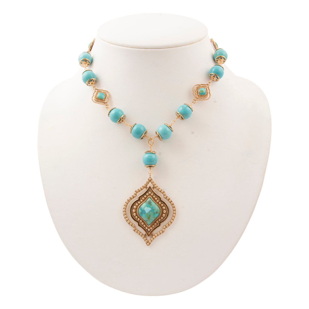 Gilded Blue Turquoise Golden Pendant Necklace