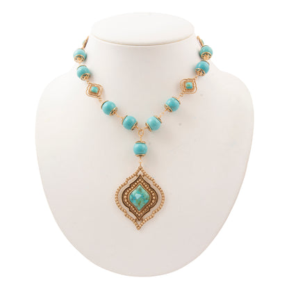 Gilded Blue Turquoise Golden Pendant Necklace