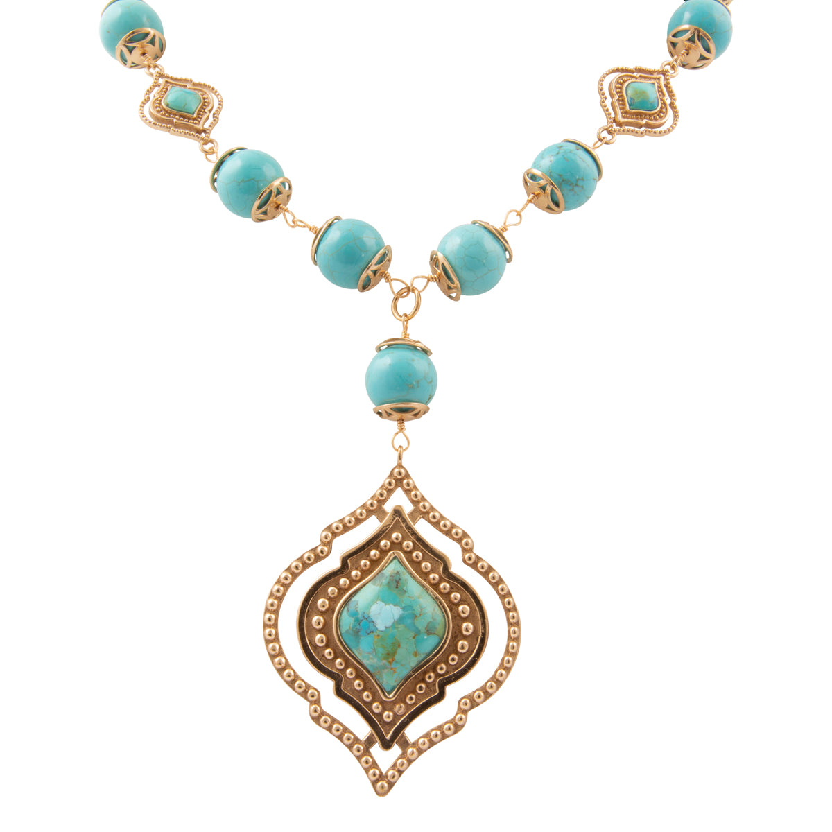 Gilded Blue Turquoise Golden Pendant Necklace