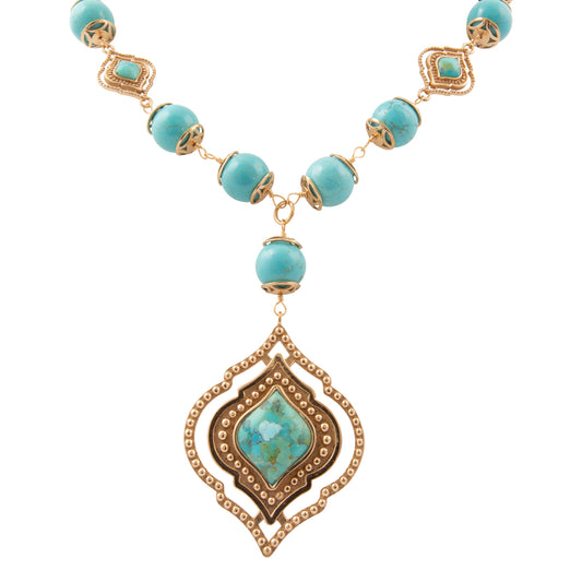 Gilded Blue Turquoise Golden Pendant Necklace