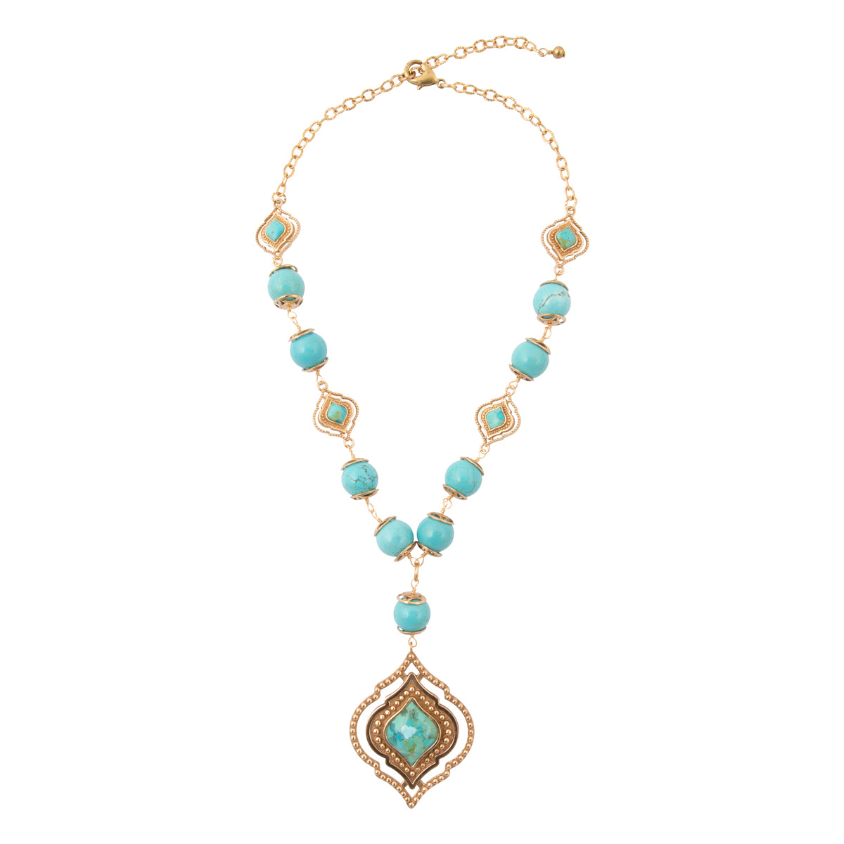 Gilded Blue Turquoise Golden Pendant Necklace